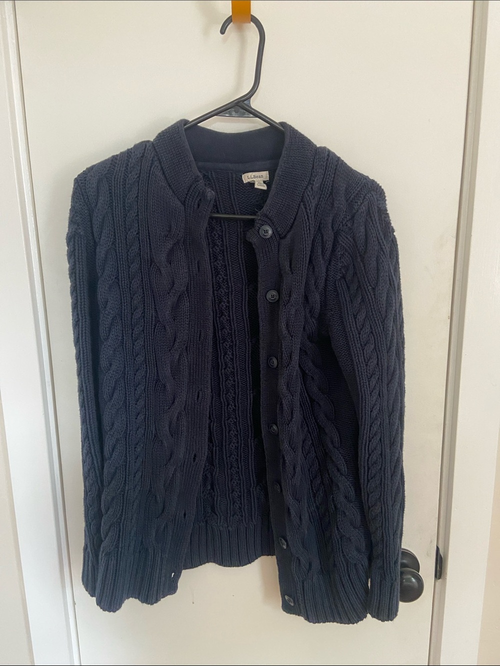 L.L. Bean Navy Cotton Cable-Knit Button-Front Women's Cardigan